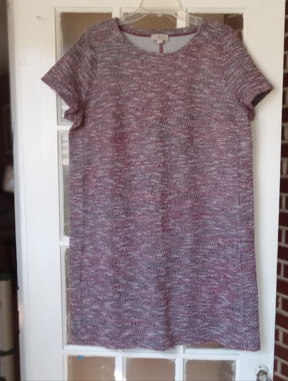 LOFT Burgundy Tweed Marled Knit Shift Dress Short Sleeve SZ XL